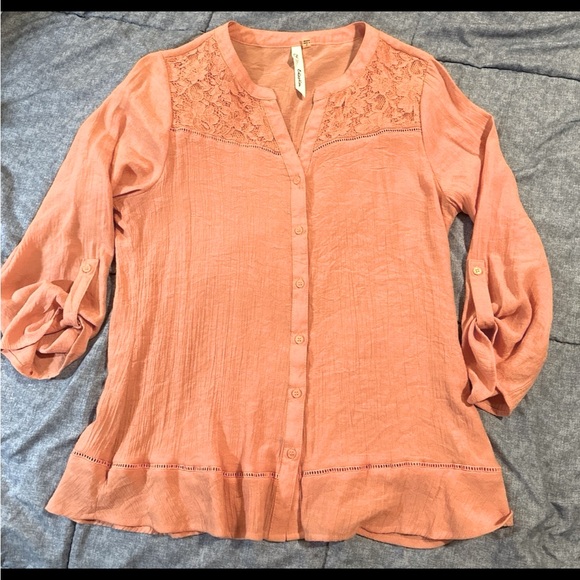 NY Collection Lace Trim Blouse, Sz Large, NWOT - Picture 1 of 3